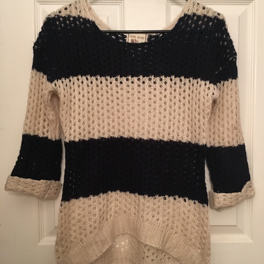 Navy Blue and White Striped Sweater